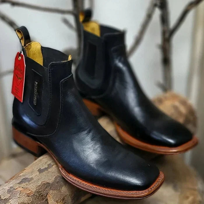 Botines Charros Quincy con Punta Cuadrada Negro