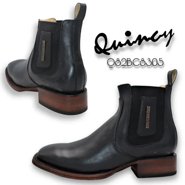 Botines Charros Quincy con Punta Cuadrada Negro