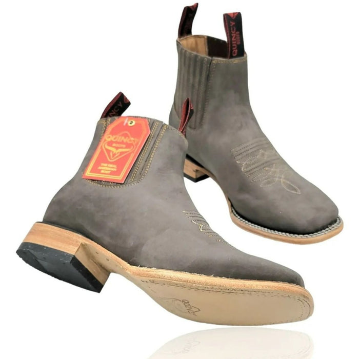 Botin Charro Quincy Gamuza Punta Cuadrada Gris