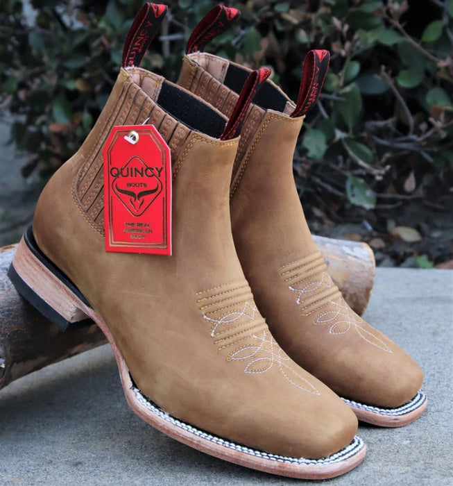 Botin Charro Quincy de Cuero Punta Cuadrada Papaya