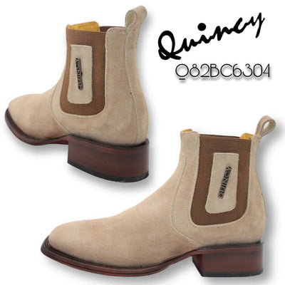 Botines de Gamuza Quincy Punta Cuadrada Hueso