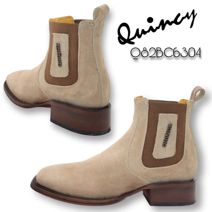 Botines Quincy Nobuck Punta Cuadrada Hueso