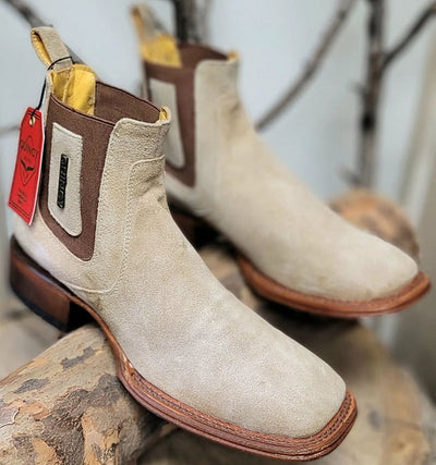 Botines de Gamuza Quincy Punta Cuadrada Hueso