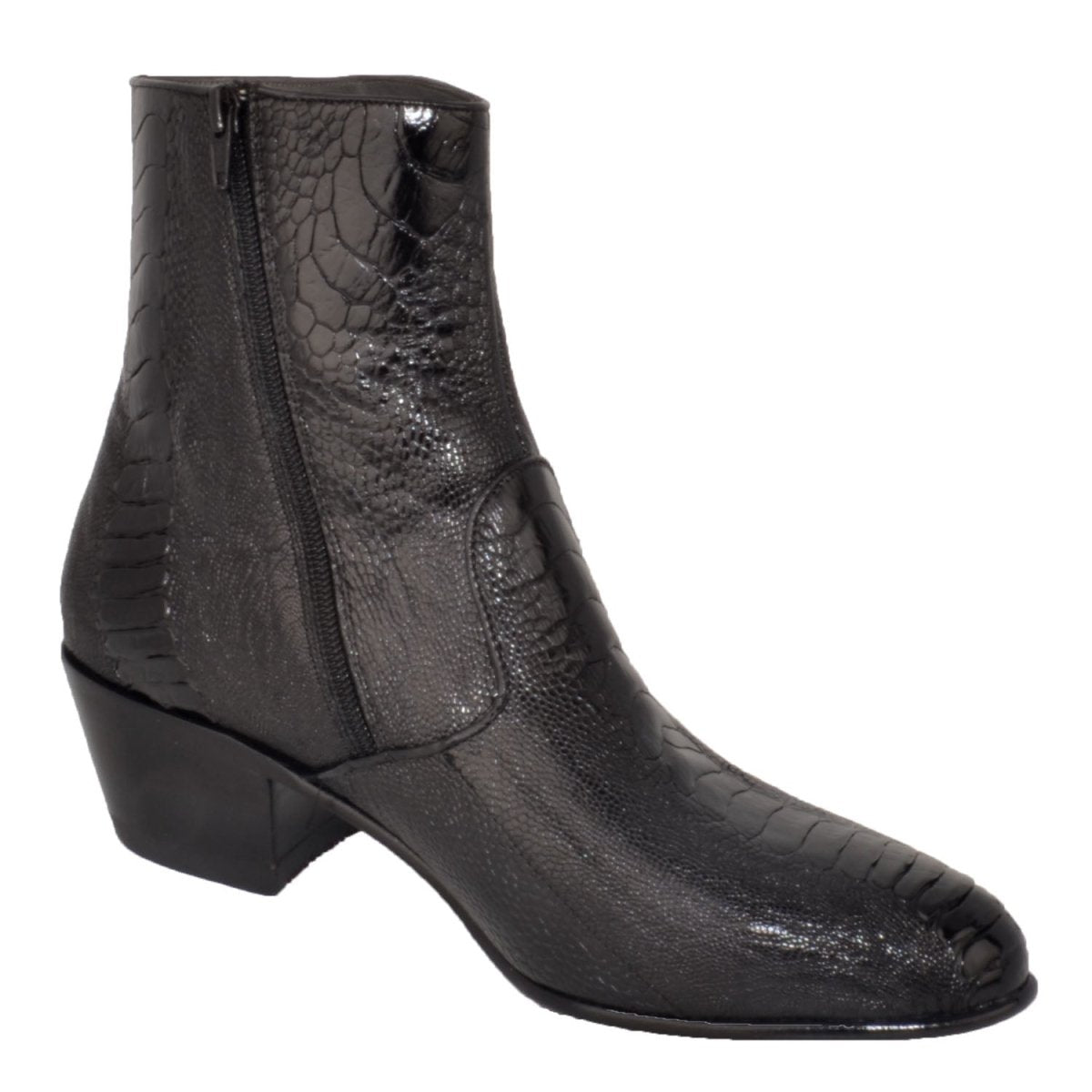 Botines de Piel de Avestruz Negro Puntal LAB-630505