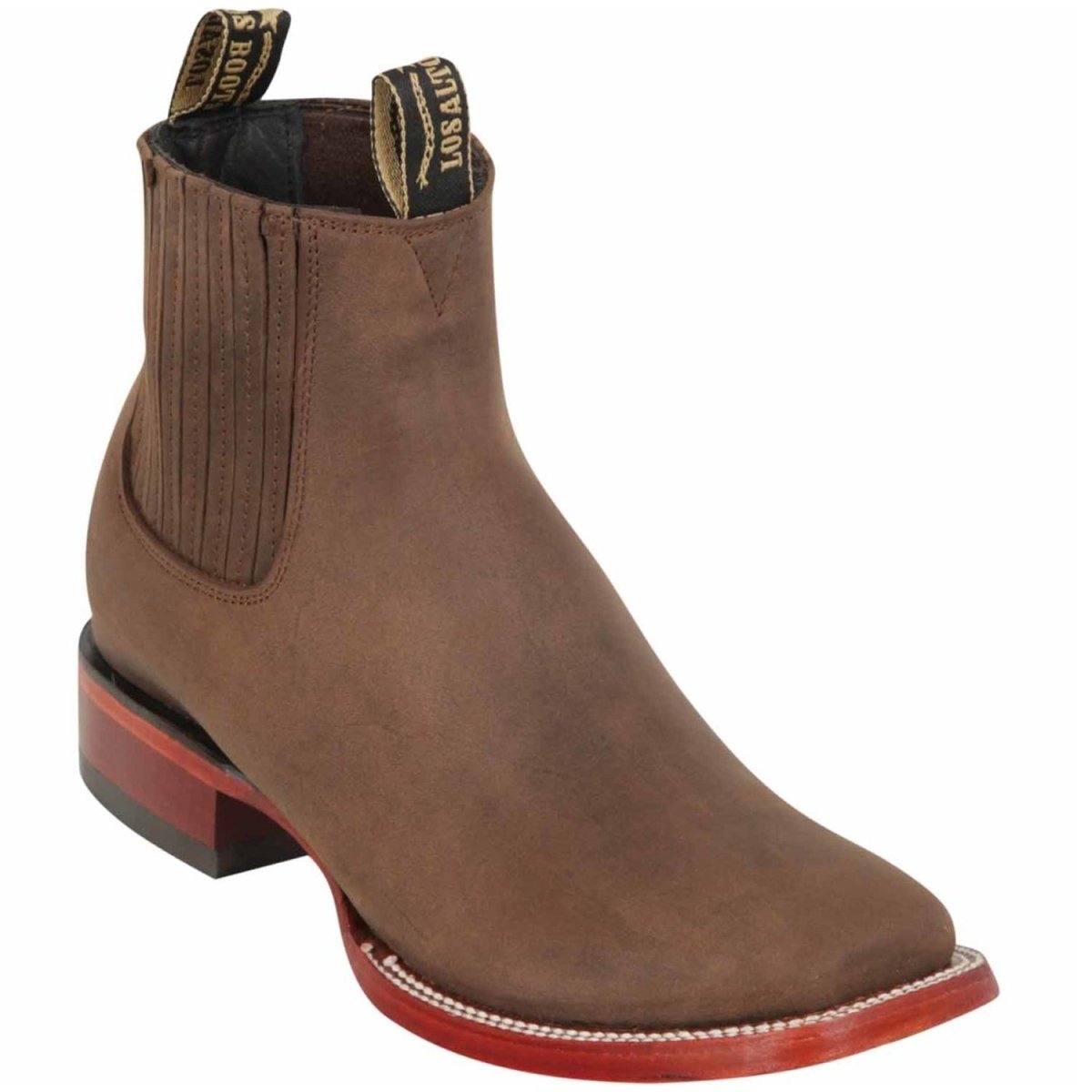 Botines Charros de Cuero Crazy Punta Cuadrada Cafe