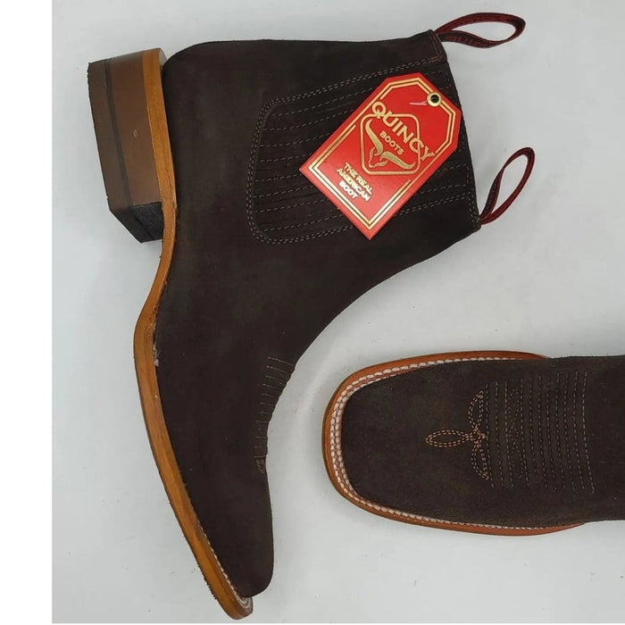Botines Charros Gamuza Punta Cuadrada Chocolate