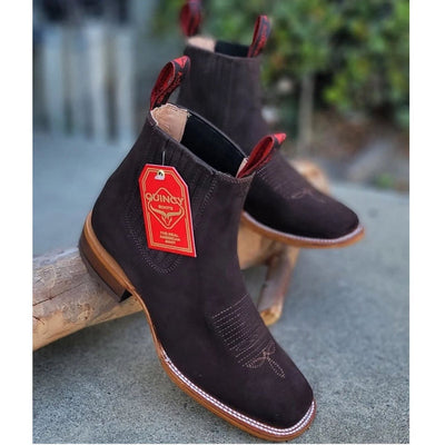 Botines Charros de Gamuza Punta Cuadrada Chocolate