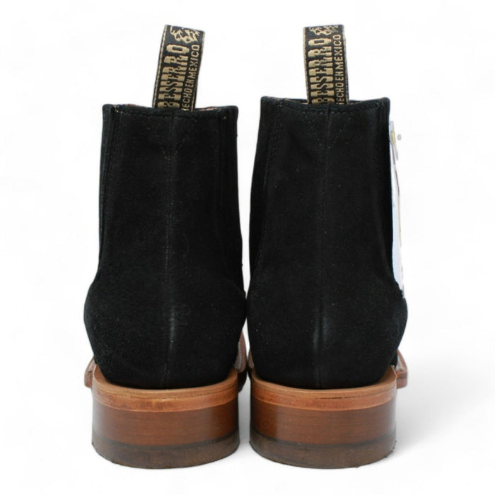 Botines Charros Gamuza Punta Cuadrada Negro