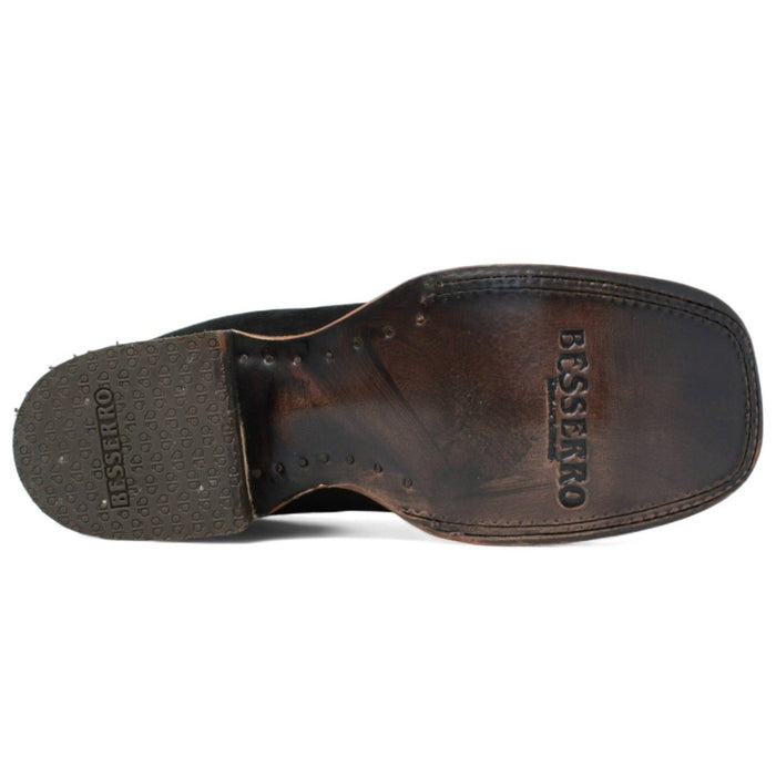 Botines Charros Gamuza Punta Cuadrada Negro