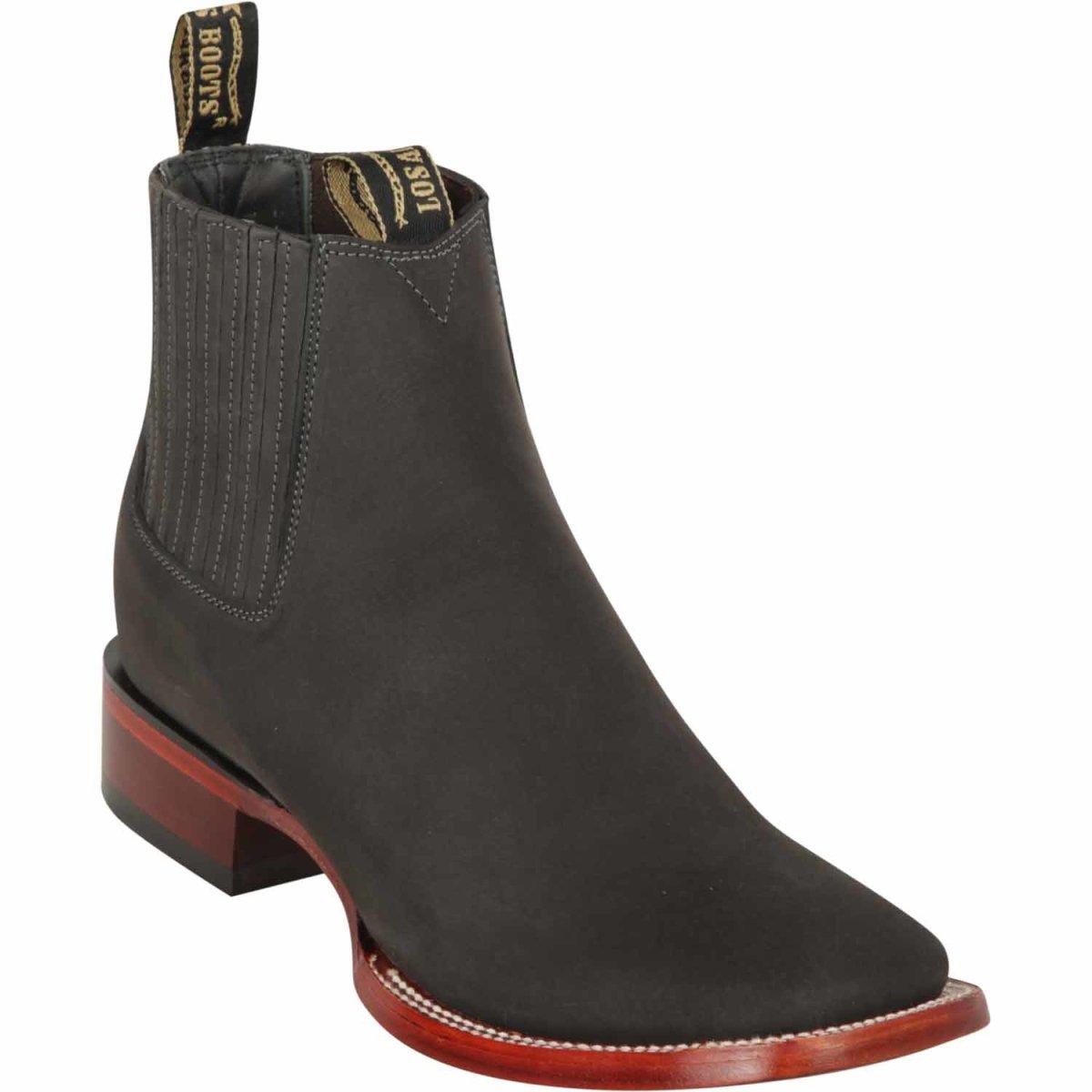 Botines Charros Gamuza Punta Cuadrada Gris Los Altos