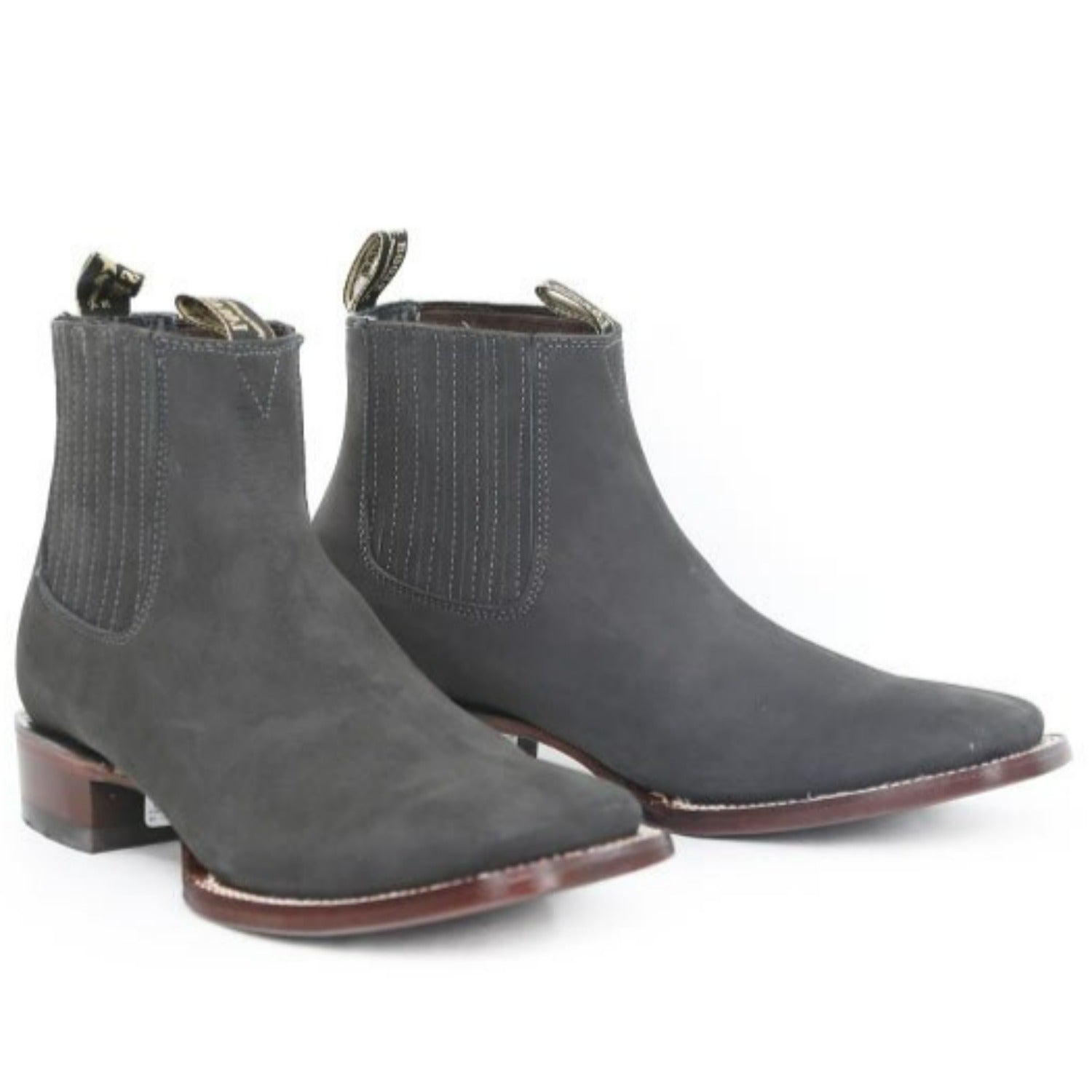 Botines Charros Gamuza Punta Cuadrada Gris Los Altos