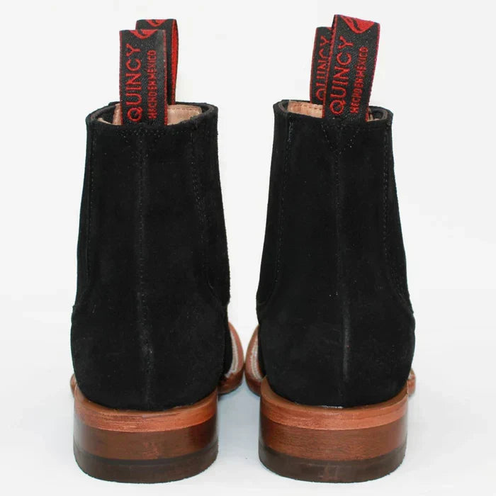 Botines Charros Gamuza Punta Cuadrada Negro Joven