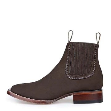 Botines Charros de Gamuza Mujer Punta Cuadrada Chocolate