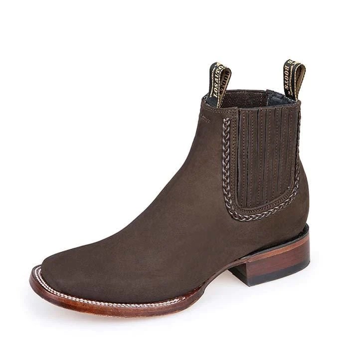 Botines Charros de Gamuza Mujer Punta Cuadrada Chocolate