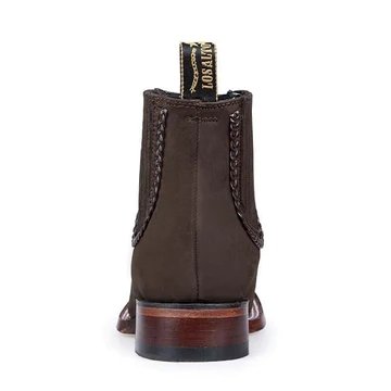 Botines Charros de Gamuza Mujer Punta Cuadrada Chocolate