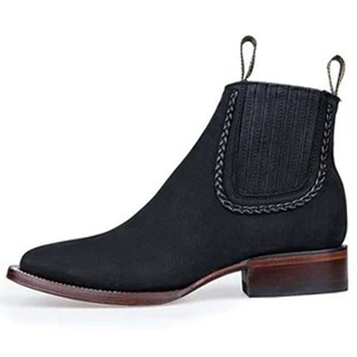 Botines Charros de Gamuza Punta Cuadrada Mujer Negro