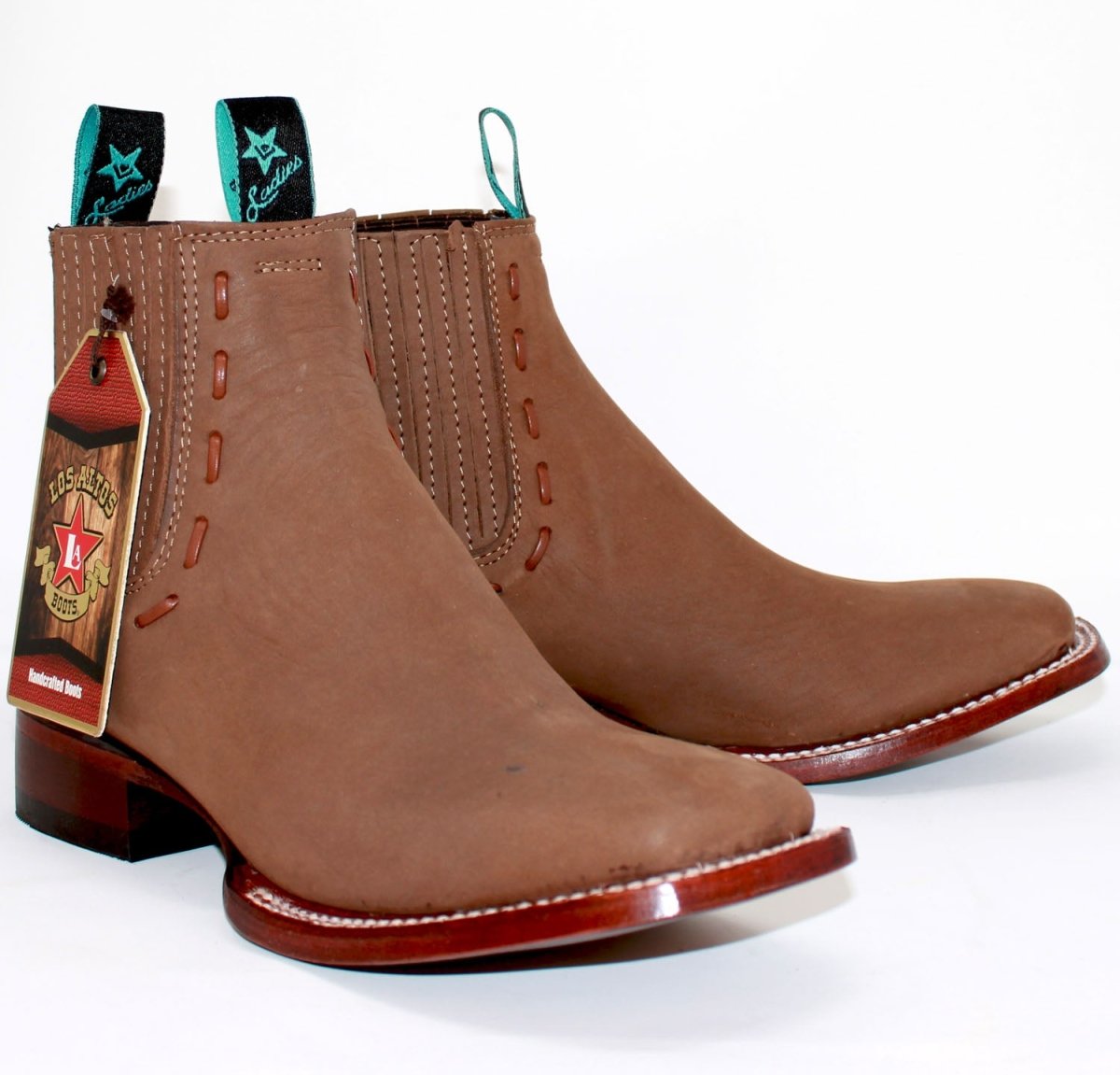 Botines Charros de Gamuza Punta Cuadrada para Mujer Color Taupe LAB-32B6361