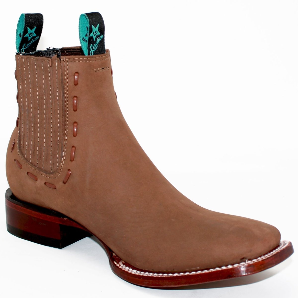 Botines Charros de Gamuza Punta Cuadrada para Mujer Color Taupe LAB-32B6361