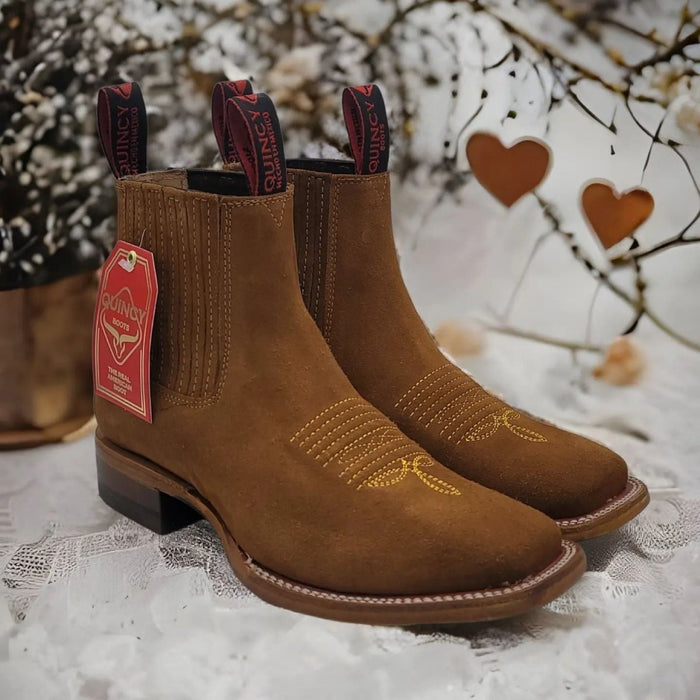 Botines Charros Gamuza Punta Cuadrada Quincy Mujer