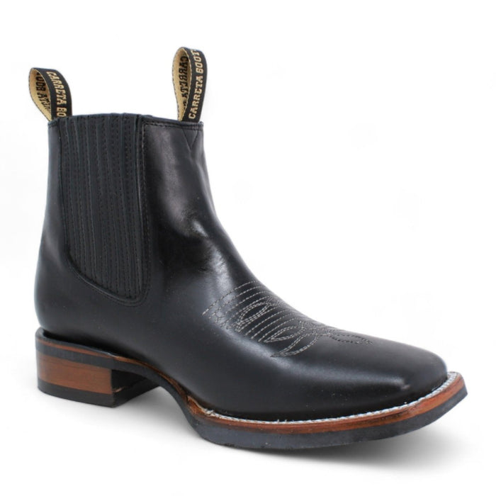 Botines Charros Punta Cuadrada de Hule Negro