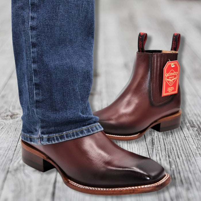 Botines Charros Quincy Punta Cuadrada Vino
