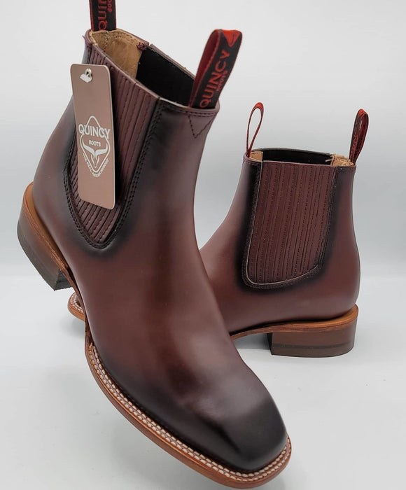 Botines Charros Quincy Punta Cuadrada Vino