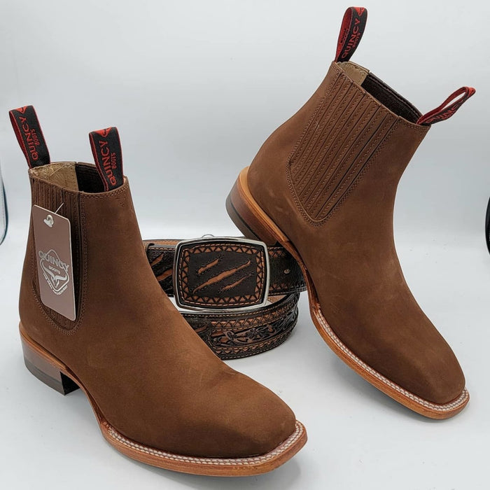 Botines Charros Quincy Nobuck Café Square Toe
