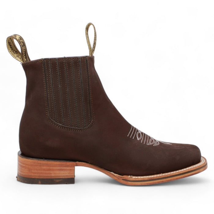 Botines Charros Quincy de Gamuza Punta Cuadrada Cafe