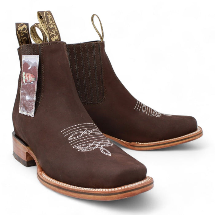 Botines Charros Quincy de Gamuza Punta Cuadrada Cafe