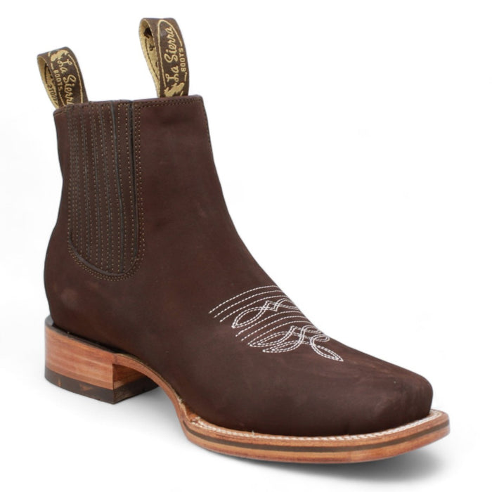 Botines Charros Quincy de Gamuza Punta Cuadrada Cafe