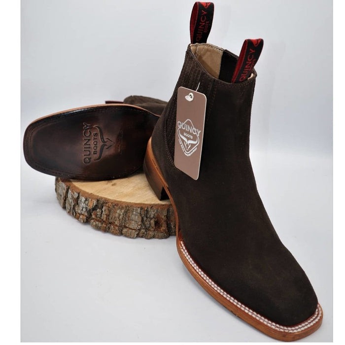 Quincy Chocolate Suede Square Toe Botines Charros