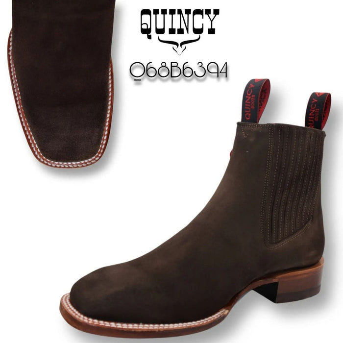 Botines Charros Quincy Gamuza Punta Cuadrada Chocolate