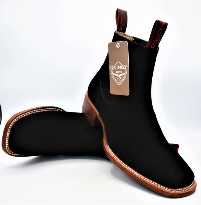 Botines Charros Quincy Nobuck Punta Cuadrada Negro