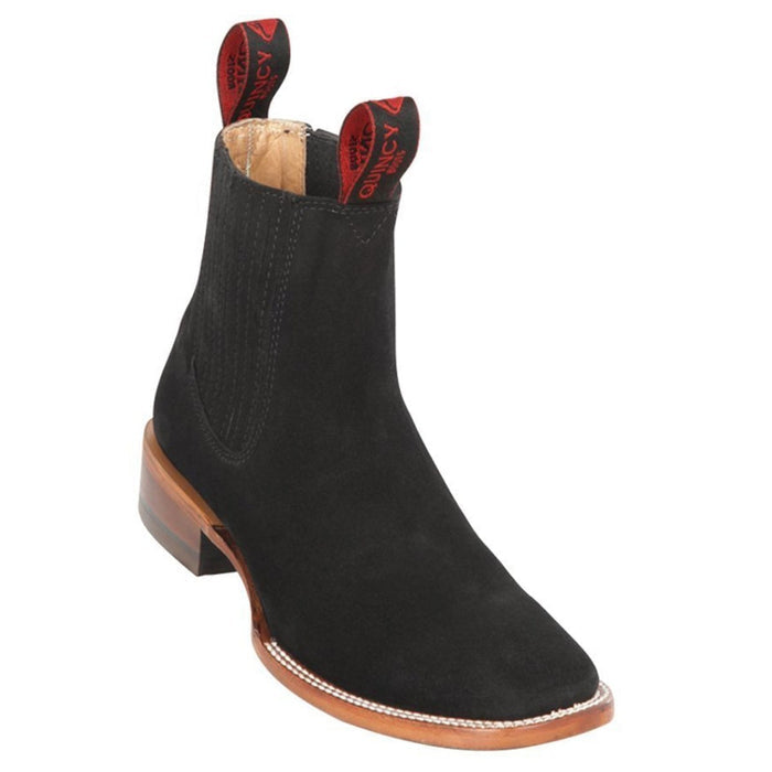 Botines Charros Quincy Gamuza Punta Cuadrada Negro