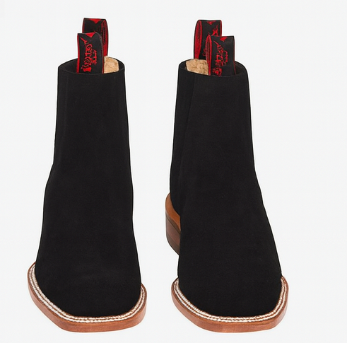 Quincy Charro Square Toe Suede Boots Black
