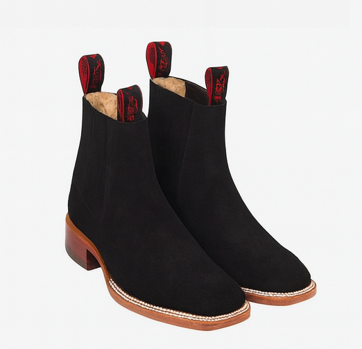 Charro Quincy Black Suede Square Toe Boots