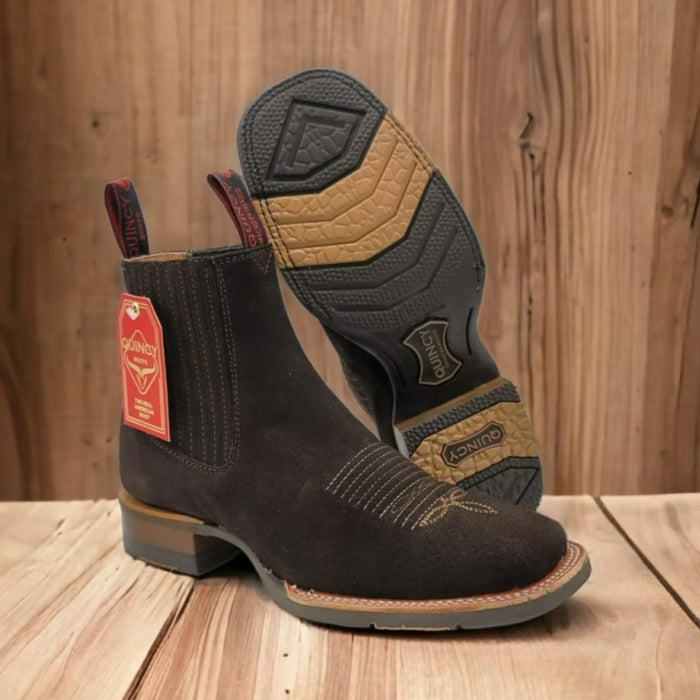 Quincy Charro Suede Square Toe Boots Chocolate