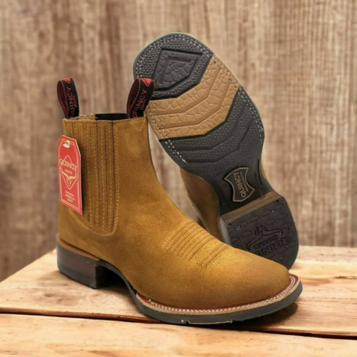 Quincy Charro Suede Square Toe Boots Tan