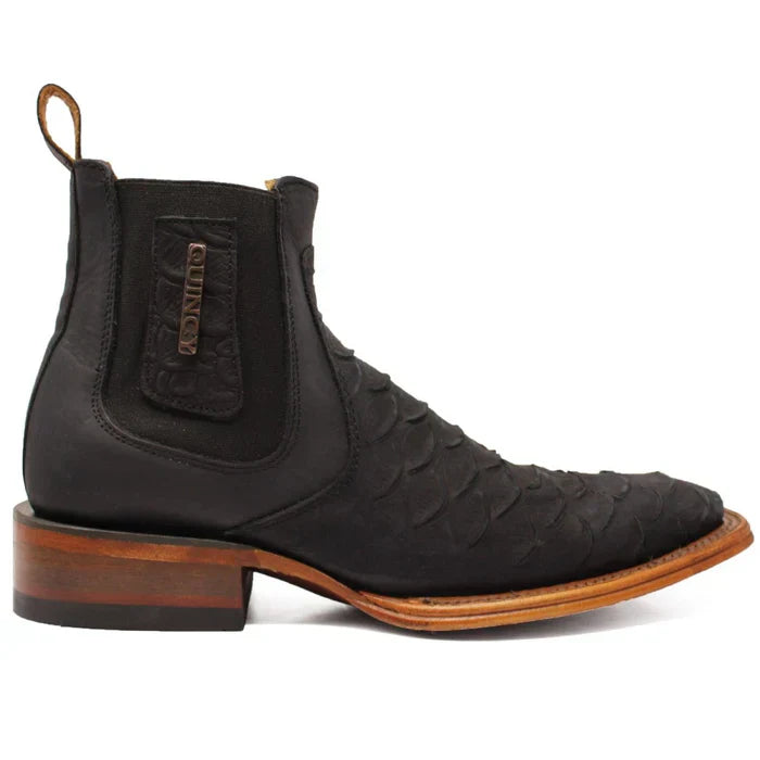 Botines de Piton Grabado Punta Cuadrada Negro