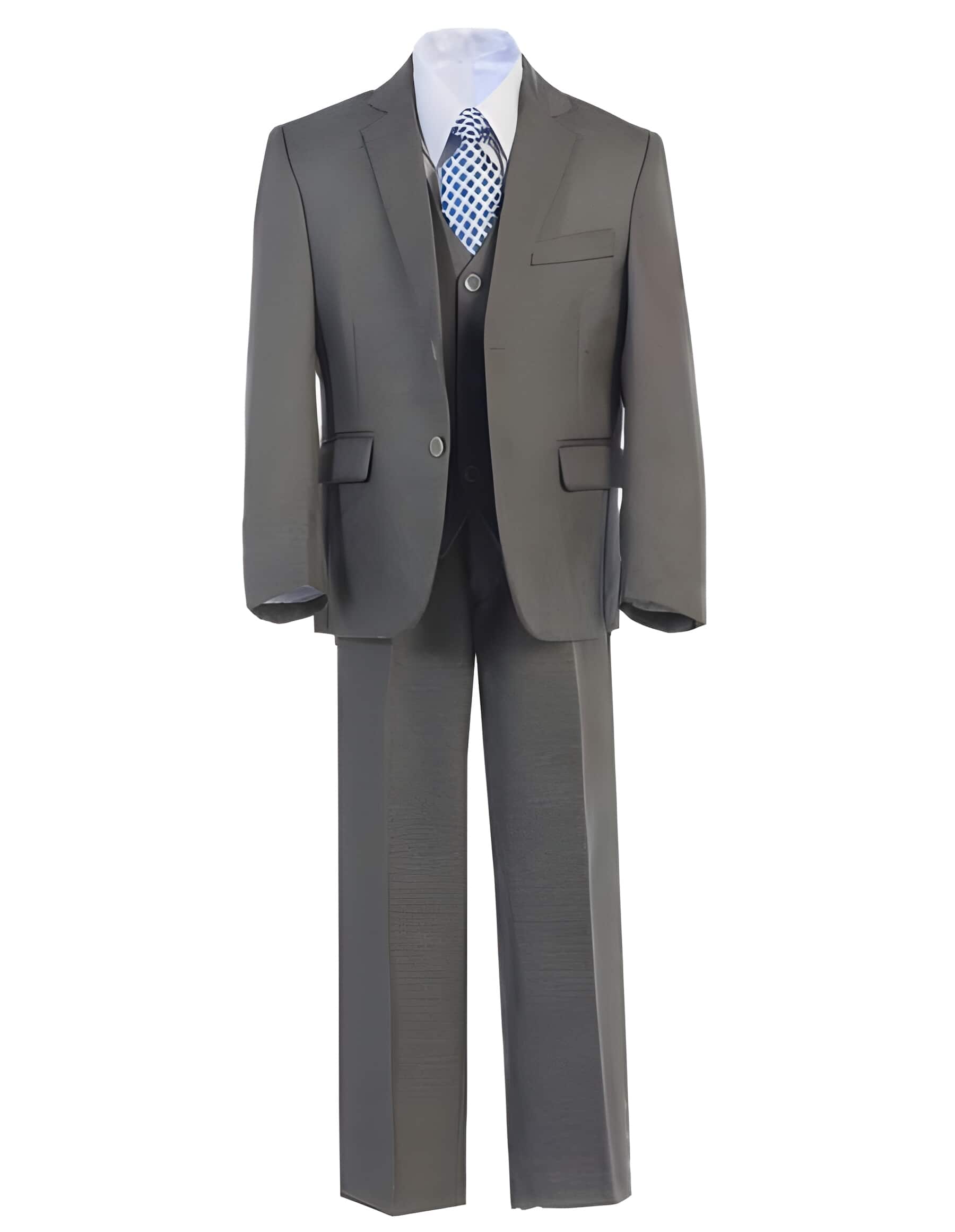 Boy's 2 Button 3 ~ Three Piece Medium Grey Kid Teen Polyester Formal Vested Dress Toddler Suits for Weddings
