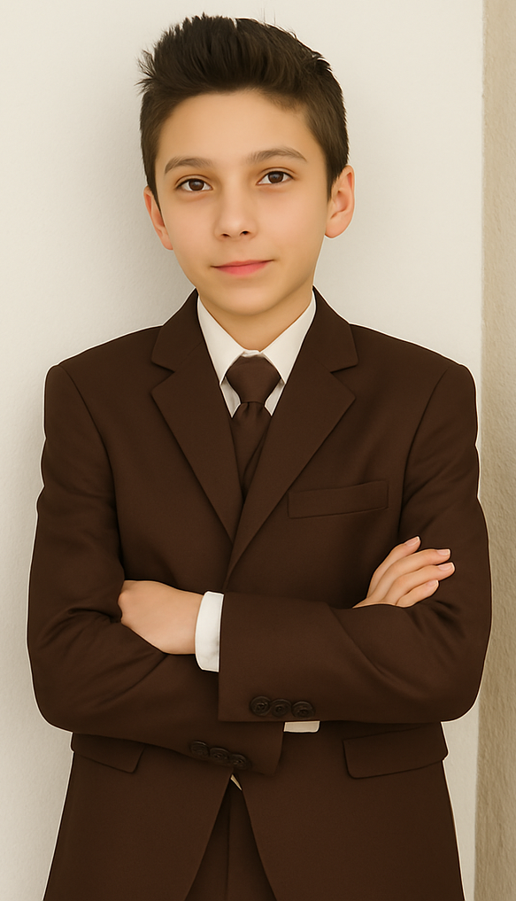 Boy's Brown 2 button closure Five Piece Suit With Vest,Shirt And Tie