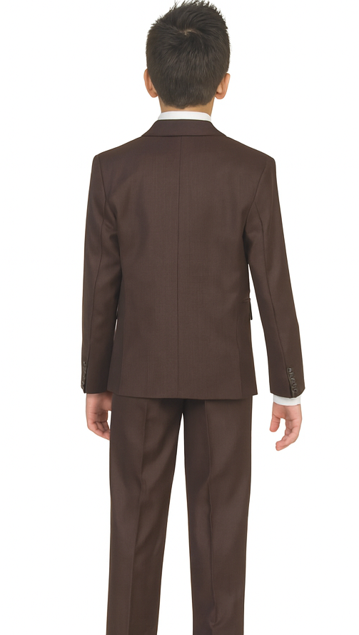 Boy's Brown 2 button closure Five Piece Suit With Vest,Shirt And Tie