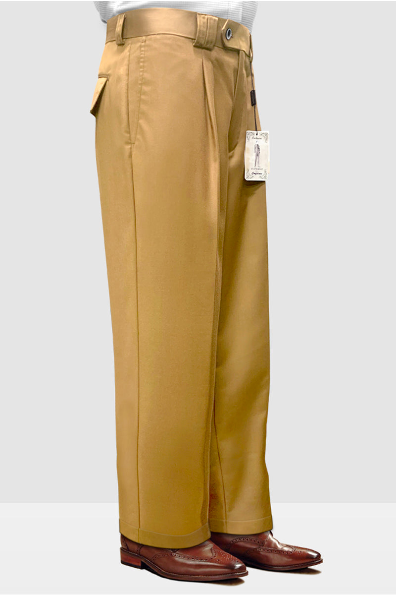 Mens Italian Wool Wide Leg Dress Pants - Camel Gold