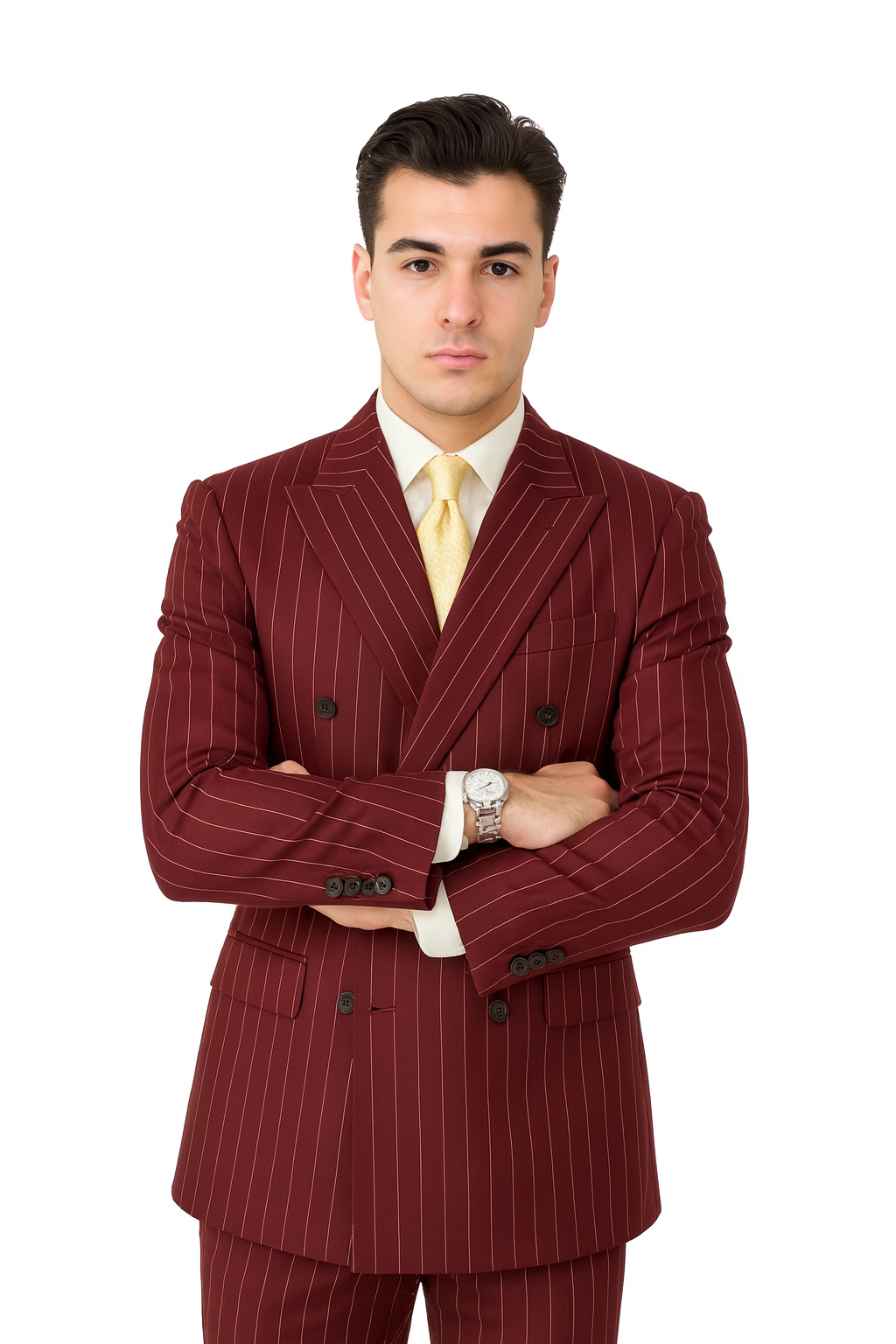 Brand New Wine Pinstripe Double Breasted Suits Super 120s Acrylic/Rayon Developed
