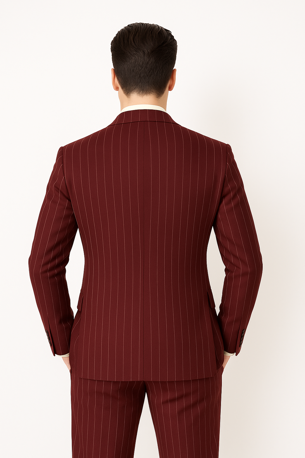 Brand New Wine Pinstripe Double Breasted Suits Super 120s Acrylic/Rayon Developed