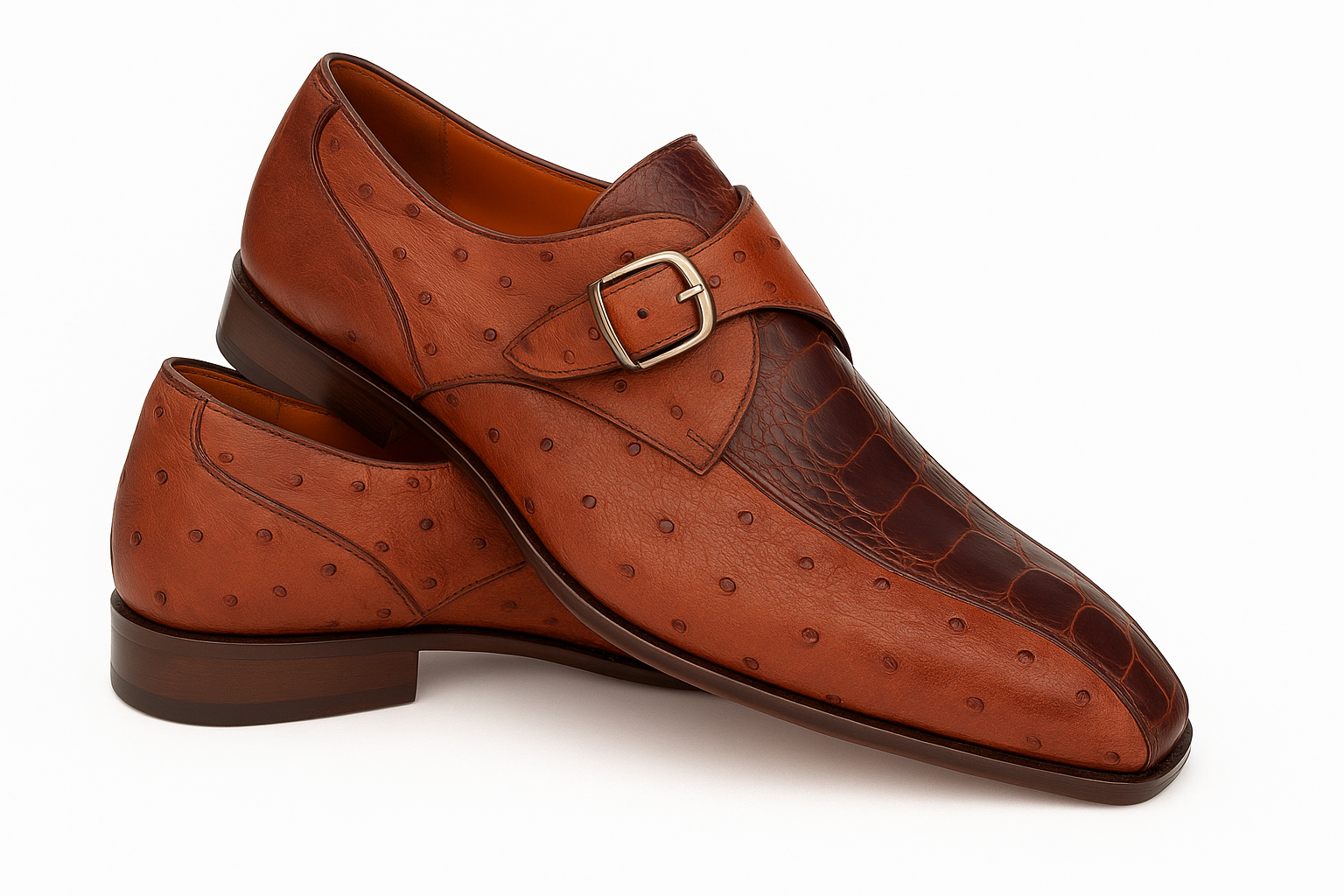Mezlan Full Quill Ostrich Monk Strap Shoes