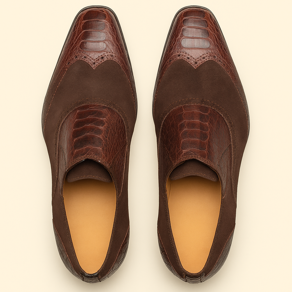 Mezlan Ostrich & Suede Gored Slip On Dress Shoes