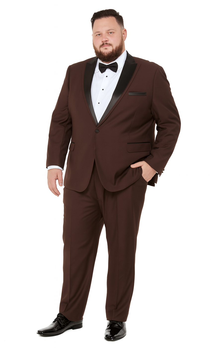 Brown Tuxedo Slim Fit One Button Peak Framed Lapel - Wedding - Prom