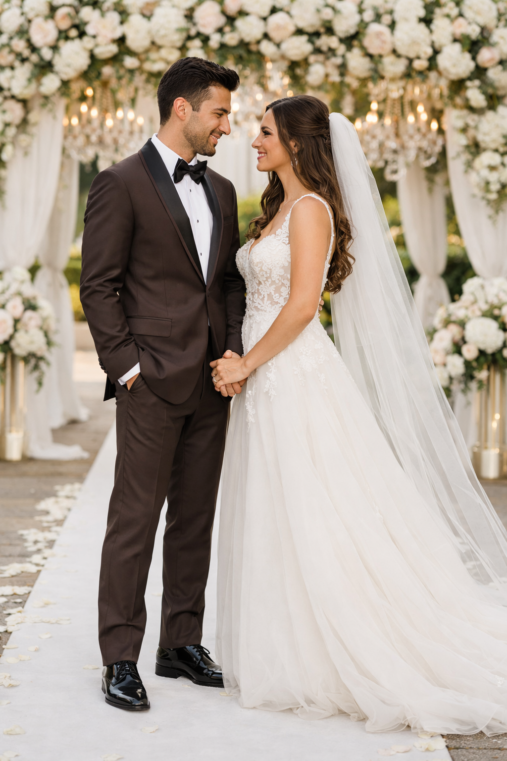 Brown Tuxedo Slim Fit One Button Peak Framed Lapel - Wedding - Prom