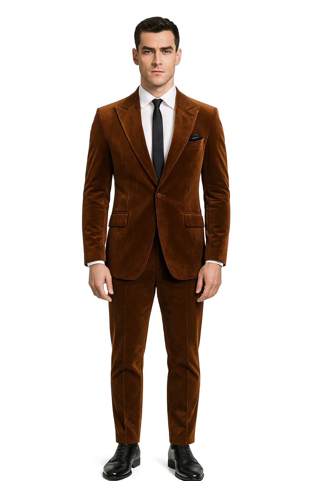 Brown Velvet Slim Fit Blazer and Pants Set